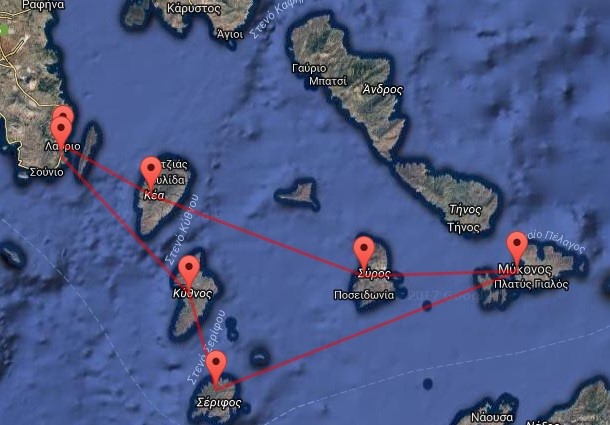 Map of Cyclades Islands